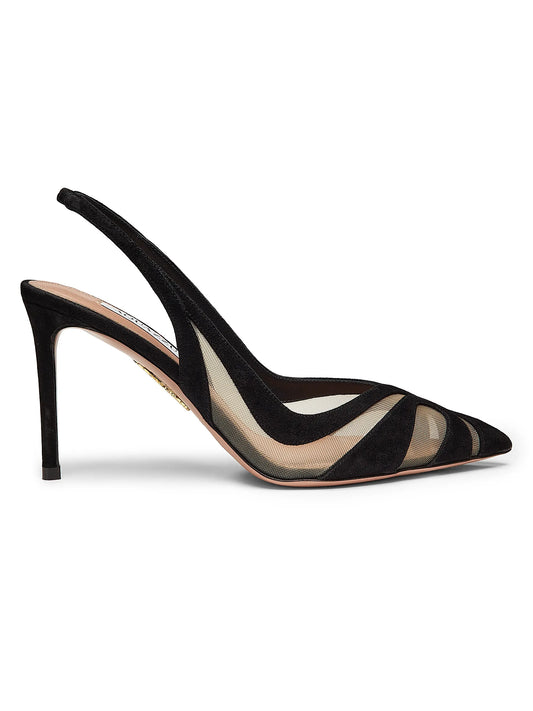 Lune 85MM Suede & Mesh Slingback Pumps