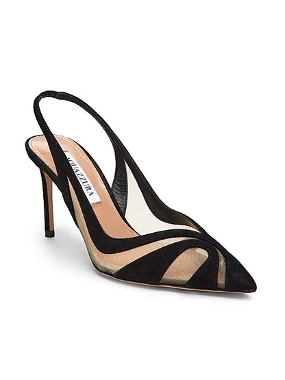 Lune 85MM Suede & Mesh Slingback Pumps