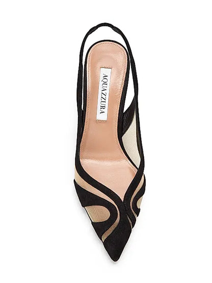 Lune 85MM Suede & Mesh Slingback Pumps