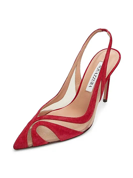 Lune 85MM Suede & Mesh Slingback Pumps