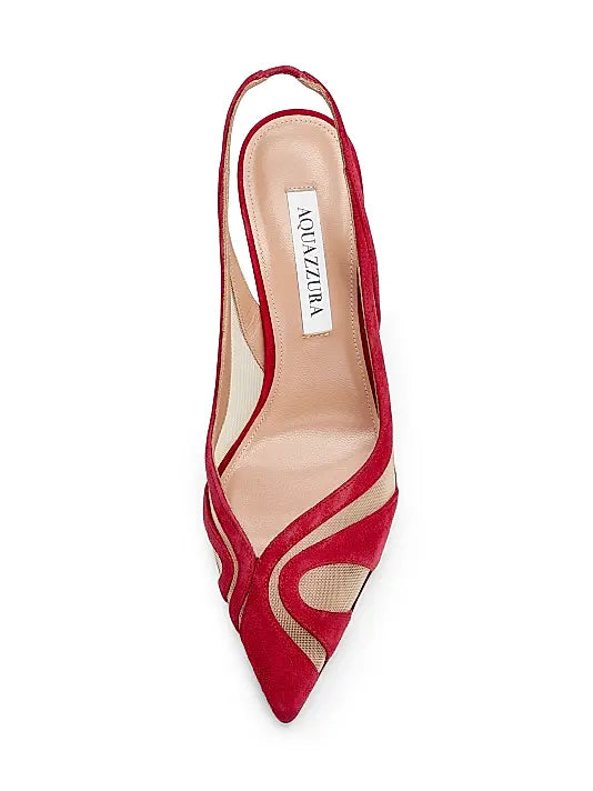 Lune 85MM Suede & Mesh Slingback Pumps