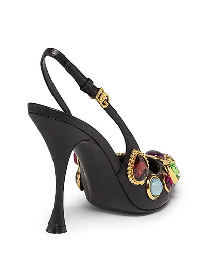 Crystal-Embellished Leather Slingback Pumps
