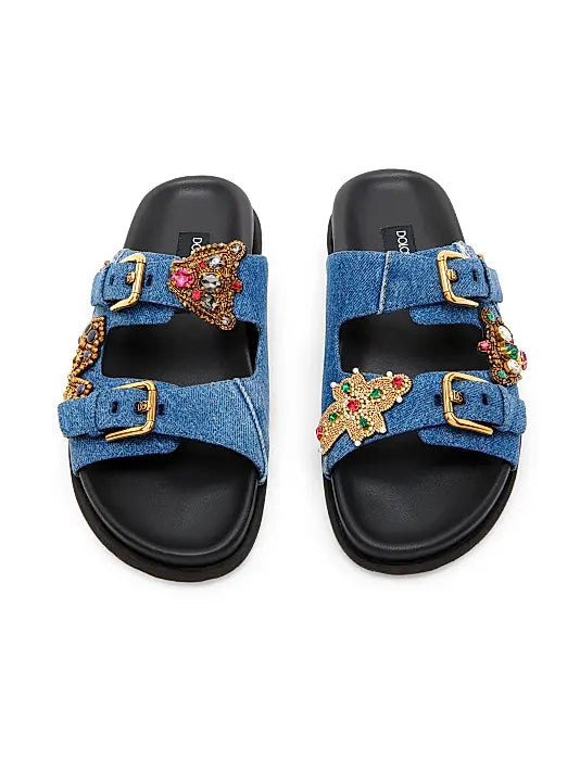 Like a Virgin Embellished Denim Sandals