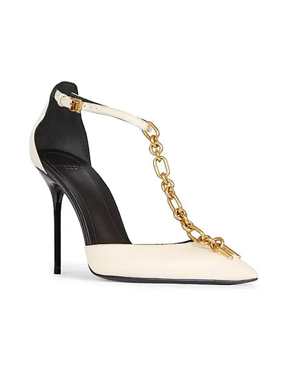 Sync 95MM Chain-Link & Leather T-Strap Pumps