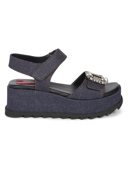 Slidy Viv' Denim Wedge Sandals