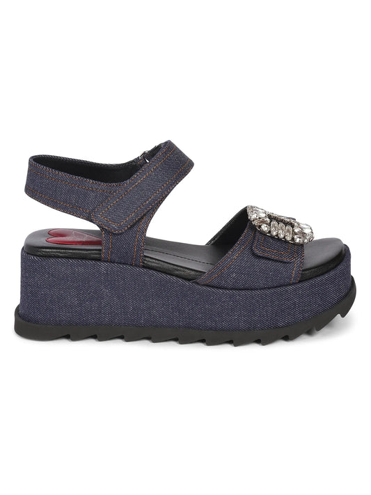 Slidy Viv' Denim Wedge Sandals