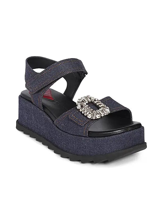 Slidy Viv' Denim Wedge Sandals