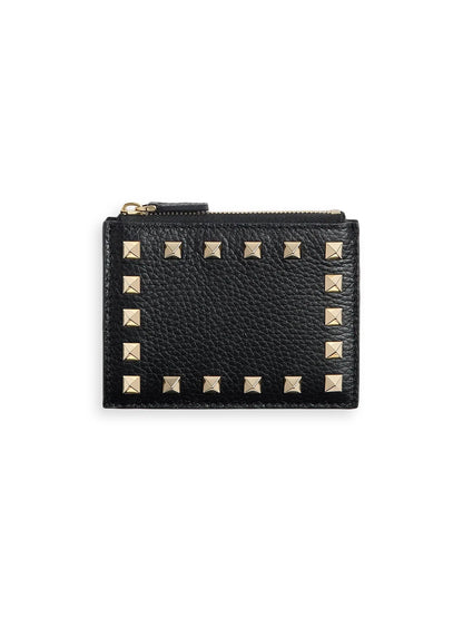 Rockstud Grainy Calfskin Cardholder with Zipper