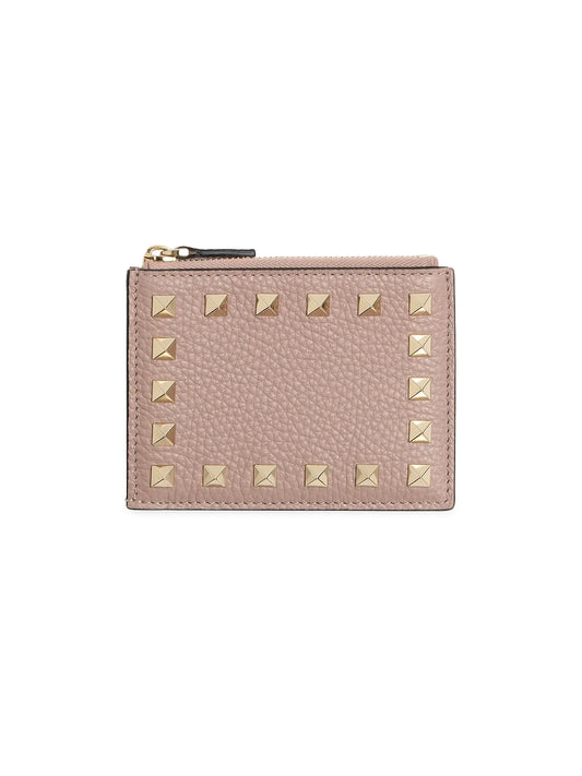 Rockstud Grainy Calfskin Cardholder with Zipper