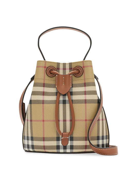 Checked Cotton-Blend Bucket Bag
