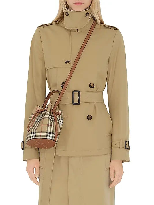 Checked Cotton-Blend Bucket Bag