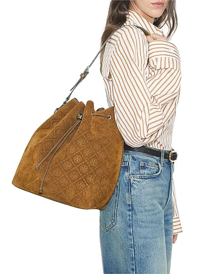 T Monogram Suede Oversized Bucket Bag