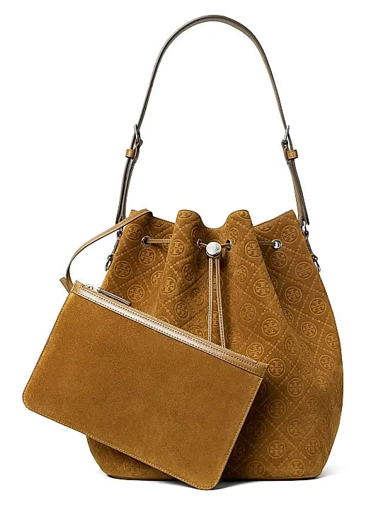 T Monogram Suede Oversized Bucket Bag