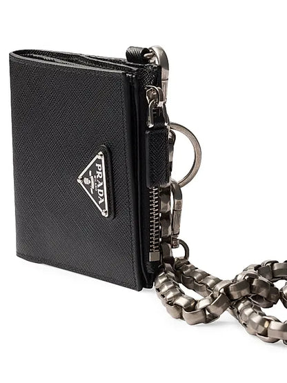 Small Saffiano Wallet with Chain