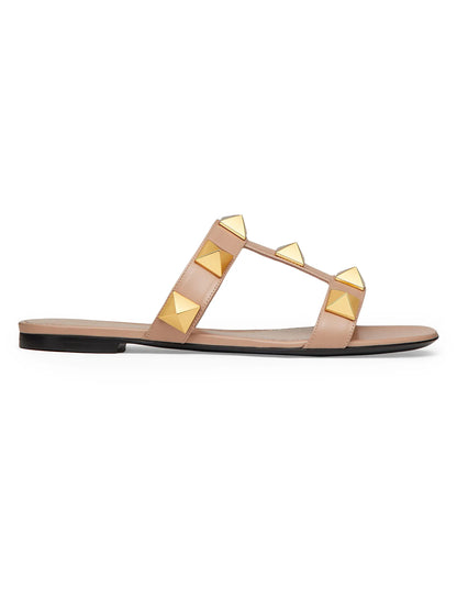 Flat Roman Stud Calfskin Slide Sandals