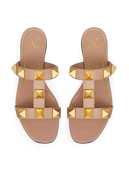 Flat Roman Stud Calfskin Slide Sandals