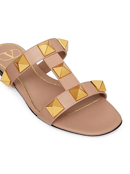 Flat Roman Stud Calfskin Slide Sandals