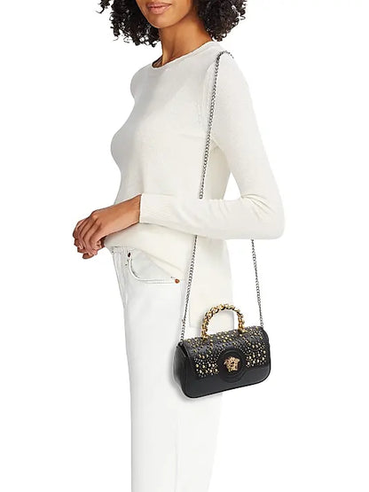 Mini Rockstud Top Handle Bag in Grainy Calfskin