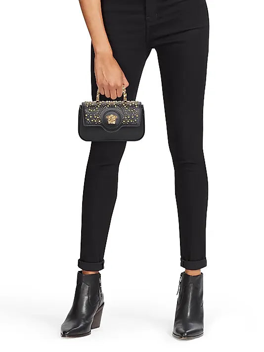 Mini Rockstud Top Handle Bag in Grainy Calfskin