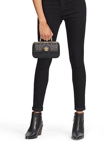 Mini Rockstud Top Handle Bag in Grainy Calfskin