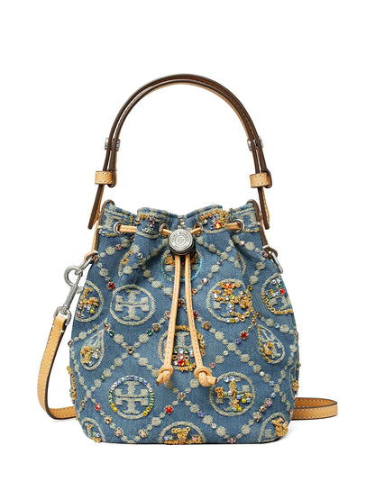 T Monogram Mini Embellished Denim Bucket Bag