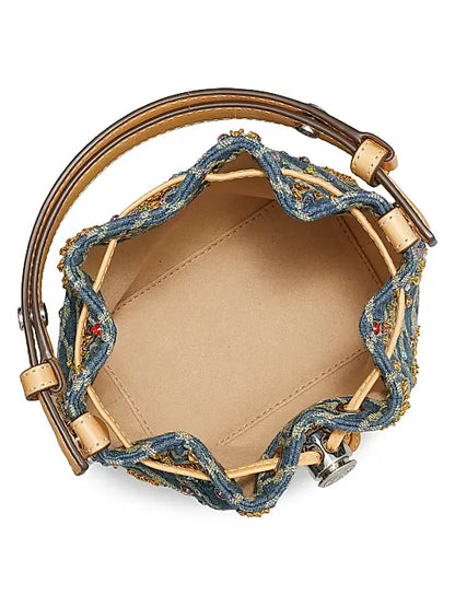 T Monogram Mini Embellished Denim Bucket Bag