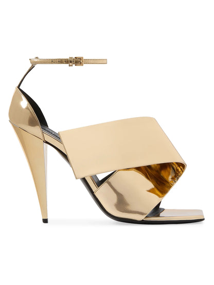 Sliced Square Heeled Sandals in Mirror Effect Leather