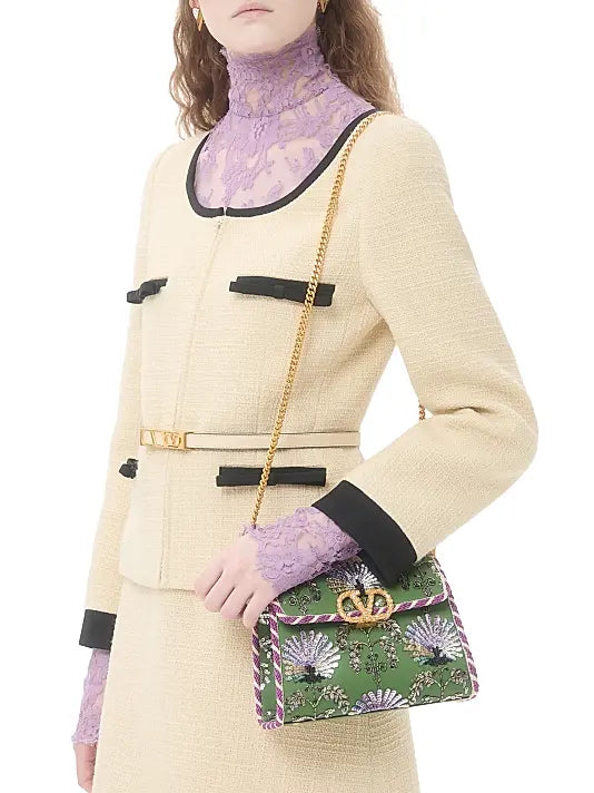 Mini VSling Embroidered Handbag with Jewel Logo