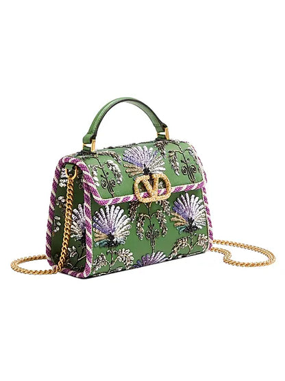 Mini VSling Embroidered Handbag with Jewel Logo