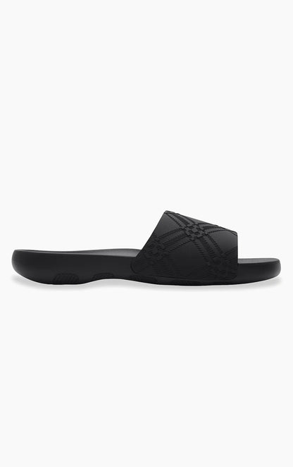 Check-Embossed Slide Sandals