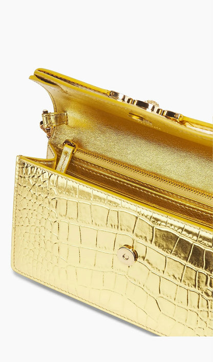 Laminated Croc-Embossed Leather Chain Walle