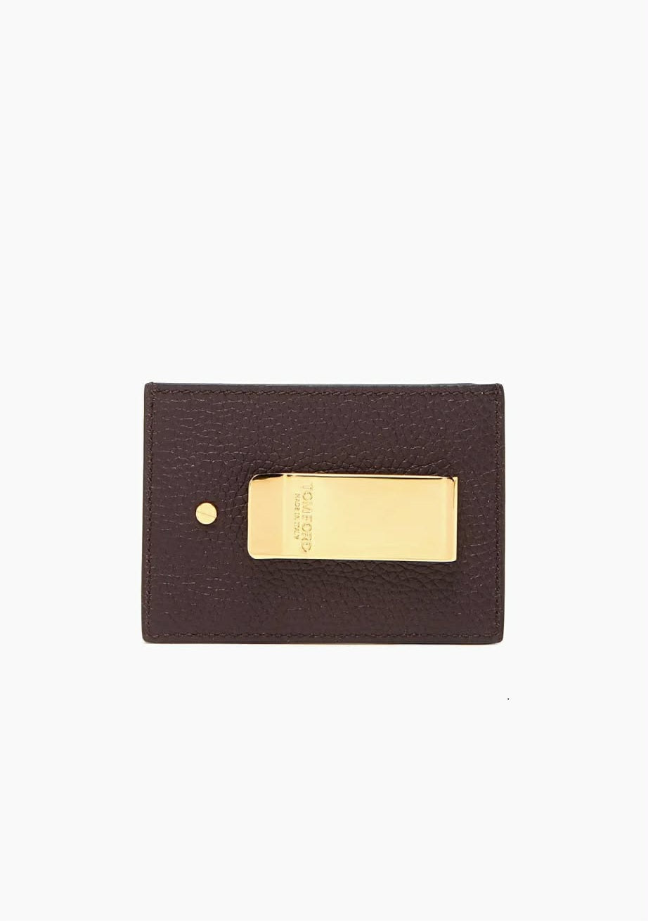 Grained Leather Card Holder Money Clip